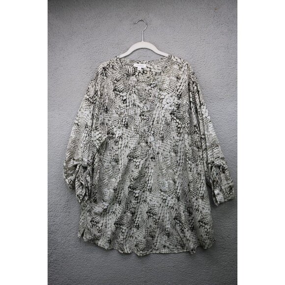 Calvin Klein Snake Print Long Puff Roll Tab Sleeve Tunic-Size 2X-Pockets-Silky - Picture 1 of 11